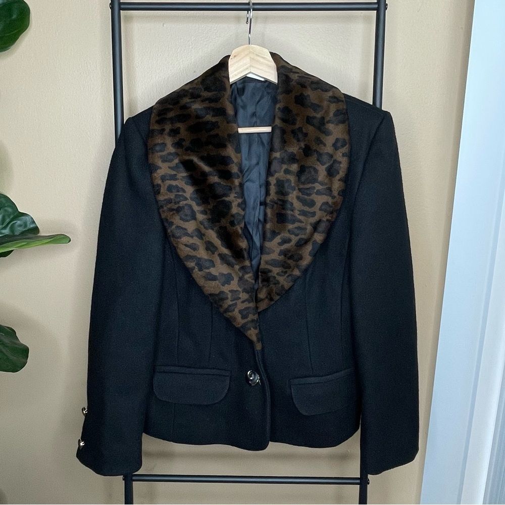 Vintage Black Leopard Print Trim Blazer Size Large